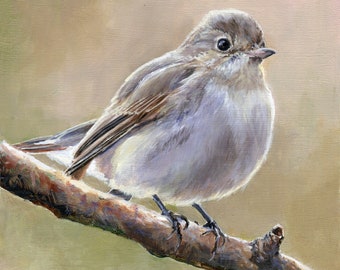 Dipinto originale vintage di un uccello, piccolo dipinto ad olio incorniciato, piccolo dipinto ad olio di un uccellino, decorazione murale, dipinto ad olio di animali, arredamento in stile rustico
