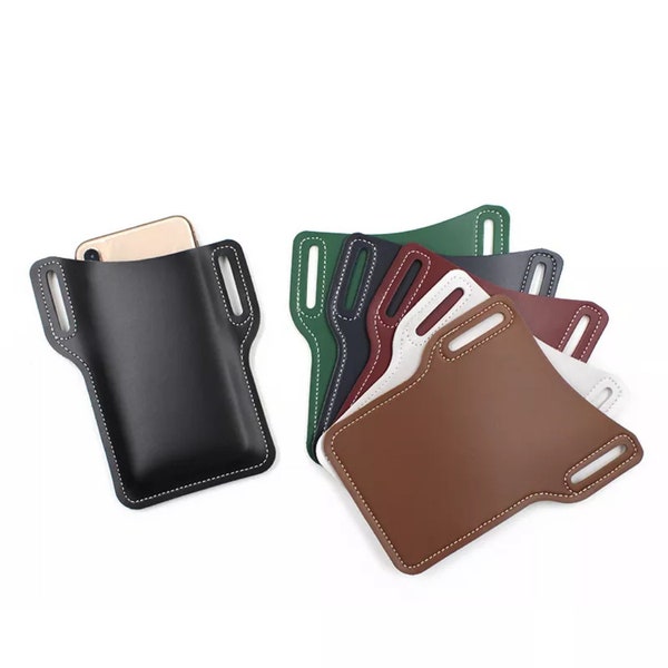 Cell Phone Leather Belt Pack Bag Loop Waist Holster Pouch Wallet cover for Men - 2 Loop Phone Holster Mobile Phone Holster Gift for Men