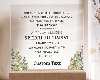 Speech Therapist Custom Language Pathologist Desk Sign - Personalized Speech Therapist Gift - Thank You Gifts