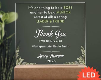 Boss Day Gift , Personalized Gift for Boss, Mentor, Manager, Team Leader, Office Desk Decor LED Lamp Acrylic Plaque, Appreciation Thank you