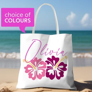 Hawaii Personalized Beach Tote Bag - Floral Hibiscus Pool Bag - GIrls Trip Bag - Custom Birthday Gift