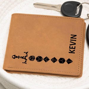 Men Leather Wallet Personalised Gift For HIm - Custom Name Fantasy Role Playing Game Lover Gift for Hubsand, Boyfriend, Son