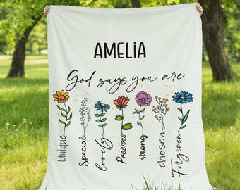 Personalized  God Says You Are Custom Name Throw Blanket - Religious Gift for Daughter, Mom, Sister, Faith-Based Gift