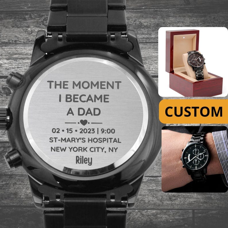 1st fathers day gift | Moment I Became a Daddy | Personalized New Dad Gift with kid name | First Father's Day gift | Father's day watch 画像 1