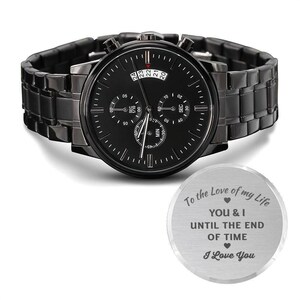 Cadeau fiancé pour mari montre gravée pour homme - vous et moi jusqu'à la fin des temps - cadeau promesse partenaire cadeau Saint-Valentin pour lui image 5