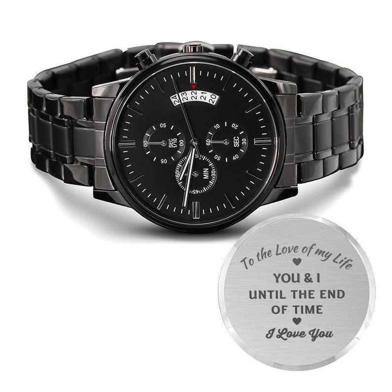 Cadeau fiancé pour mari montre gravée pour homme - vous et moi jusqu'à la fin des temps - cadeau promesse partenaire cadeau Saint-Valentin pour lui image 5