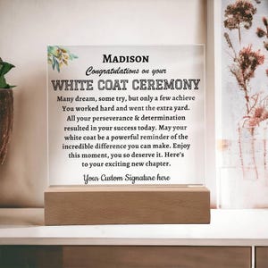 White Coat Ceremony Med School Graduation Gift Custom Plaque with LED Light, From Mom & Dad