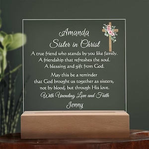 Sister in Christ Gift - Acrylic Plaque Gift for her - Female Friend Ideas for Christmas Gifts -Customized Birthday-  Desk LED Lamp