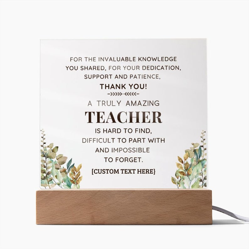 Teacher Personalized Thank You Gift | Hard to Find Impossible to Forget | Custom Acrylic Plaque with LED Light- Thoughtful Gifts