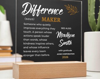 Regalo personalizado "Marcador de la Diferencia" para empleados, placa de reconocimiento "Creador de Impacto", agradecimiento corporativo, reconocimiento a líderes ejecutivos.
