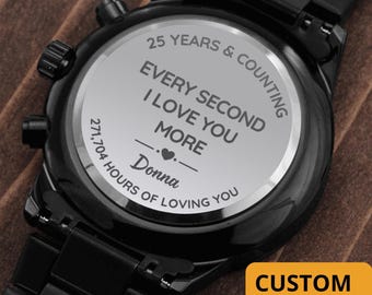 25th Anniversary Gifts for Husband- Wedding Anniversary Gift for Him -Engraved Watch 25 years Custom Gift from Wife to Husband.