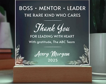 Boss Day Gift , Personalized Gift for Boss, Mentor, Manager, Team Leader, Office Desk Decor LED Custom Plaque, Appreciation Thank you