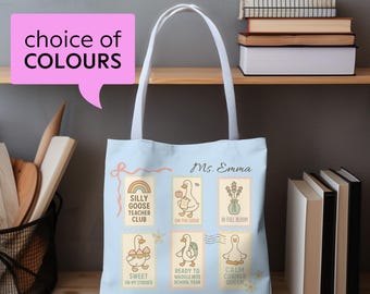 Coquette Silly Goose Teacher Tote Bag -Back to School Gift -Teacher Appreciation Christmas Gift - School Staff Gift, Book Tote