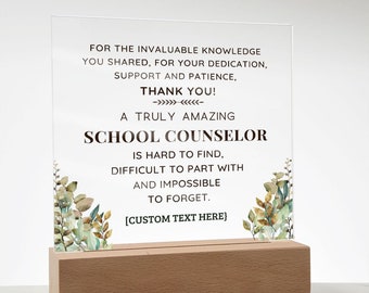 School Counselor Appreciation Gifts Custom Plaque with LED Light Option