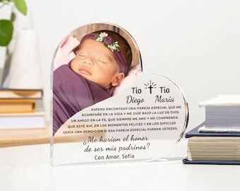 ¿Quieres ser mi propuesta de padrino?, placa acrílica de corazón para regalo de madrina, propuesta de padrino madrina