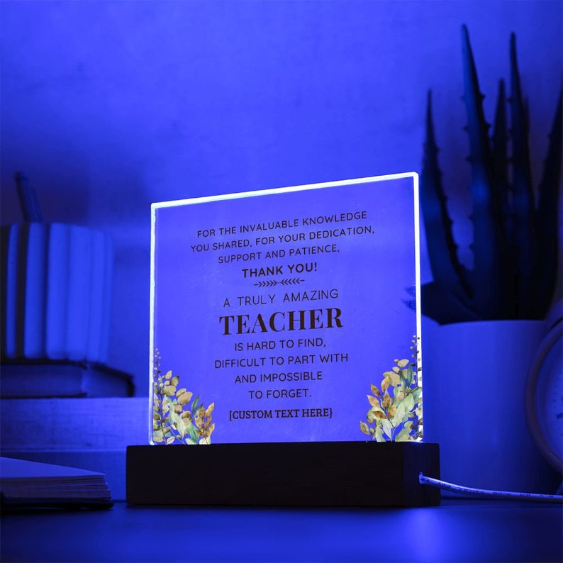 Teacher Personalized Thank You Gift | Hard to Find Impossible to Forget | Custom Acrylic Plaque with LED Light- Thoughtful Gifts