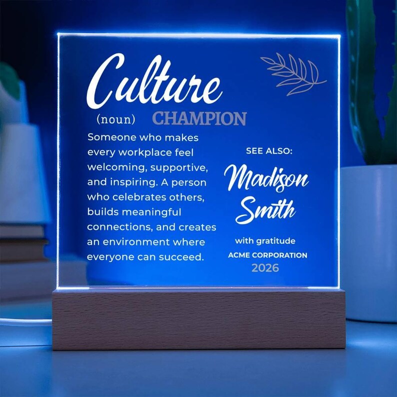 Presente personalizado "Fazedor de Diferença" para funcionários, placa de premiação "Campeão da Cultura", reconhecimento corporativo, reconhecimento de líderes executivos. imagem 7