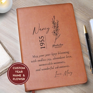 Fleur de naissance, cadeau d'anniversaire pour femme, cadeau du 70e anniversaire pour une amie, journal personnalisé pour elle, téléchargement gratuit de cartes à imprimer