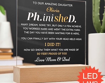 Custom Phd Graduation Gift from Parents, Phinished LED Plaque Desk Plaque New Doctor Personalised Gift, Personalized PHD Gift