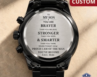 SON Engraved Watch for men, Personalized Gift from Mom and Dad, Christmas Present for Son, Unique Graduation Gift, Going Away Keepsake
