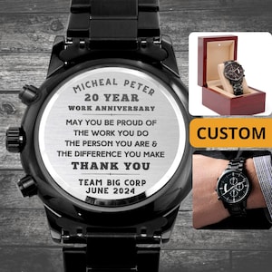Custom 20 year Work Anniversary Recognition Gift Employee Appreciation Watch - Twenty Years of Service Award