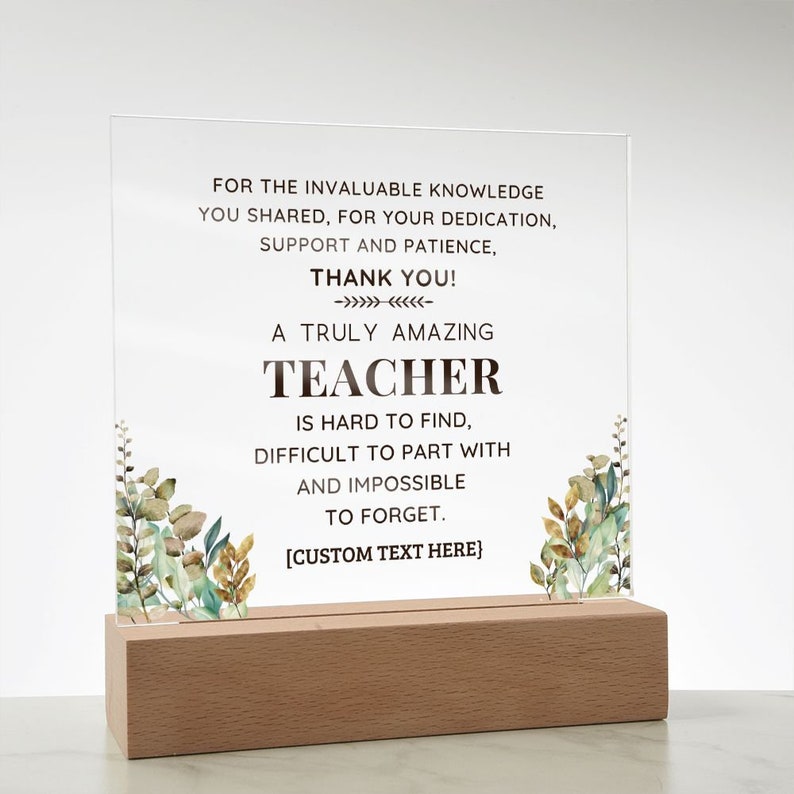 Teacher Personalized Thank You Gift | Hard to Find Impossible to Forget | Custom Acrylic Plaque with LED Light- Thoughtful Gifts