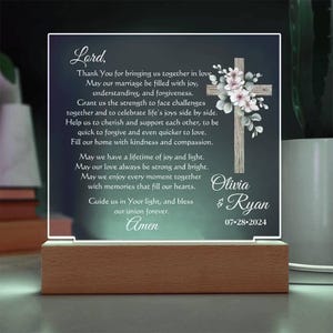 Cadeau de mariage personnalisé, prière de mariage pour les jeunes mariés - Plaque chrétienne personnalisée pour jeunes mariés