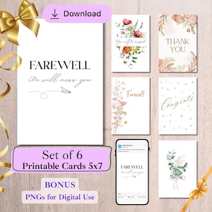 Set of 6 Printable Farewell Retirement Card Bundle 5x7 – Includes Bonus Digital Use Version- Congrats card, digital download, New Job
