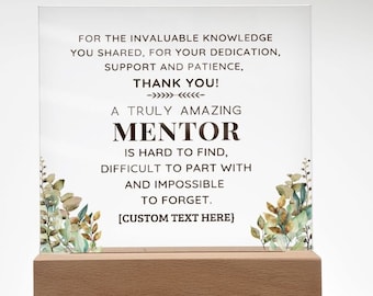 Mentor Appreciation Gifts Custom Plaque with LED Light Option Thoughtful Thank You for Advisor