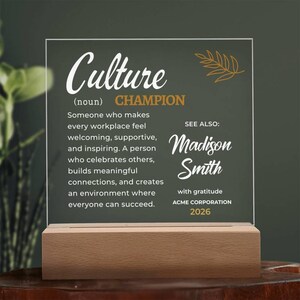 Presente personalizado "Fazedor de Diferença" para funcionários, placa de premiação "Campeão da Cultura", reconhecimento corporativo, reconhecimento de líderes executivos. CORDLESS Battery Powered LED Base