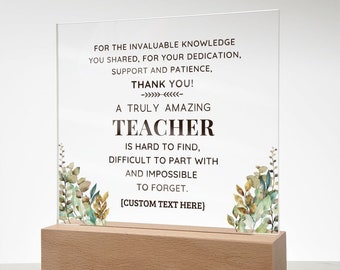 Teacher Personalized Thank You Gift | Hard to Find Impossible to Forget | Custom Acrylic Plaque with LED Light- Thoughtful Gifts