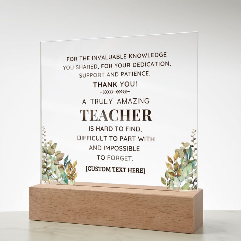 Teacher Personalized Thank You Gift | Hard to Find Impossible to Forget | Custom Acrylic Plaque with LED Light- Thoughtful Gifts