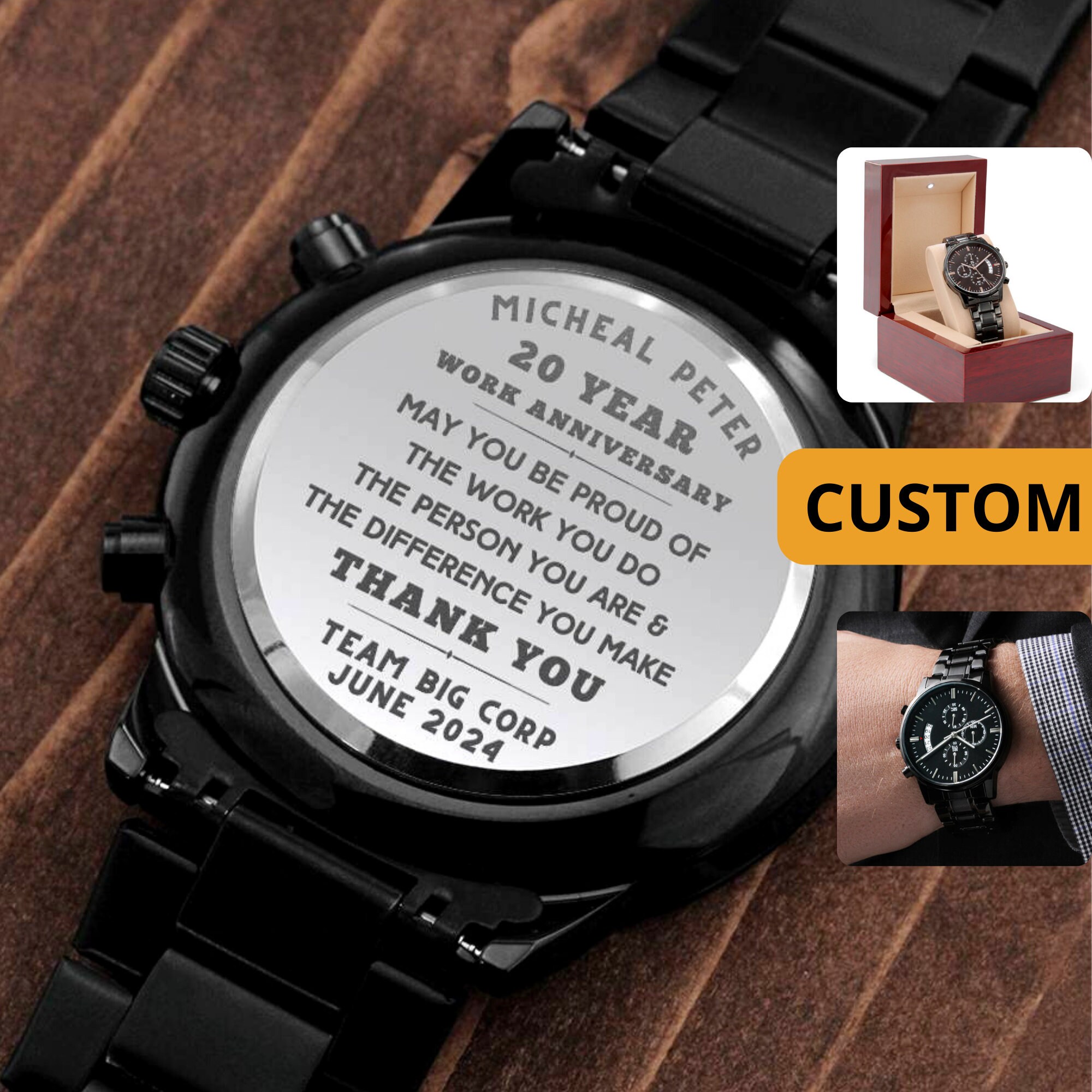 Custom 20 Year Work Anniversary Recognition Gift Employee Appreciation Watch  - Retirement Watch for Twenty Years of Service - Etsy