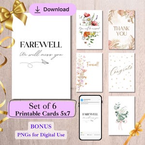 Set of 6 Printable Farewell Retirement Card Bundle 5x7 – Includes Bonus Digital Use Version- Congrats card, digital download, New Job