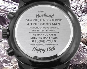 To My Husband Happy 15th Anniversary Engraved Watch Gifts for Husband Wedding Gifts