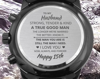 To My Husband Happy 15th Anniversary Engraved Watch Gifts for Husband Wedding Gifts