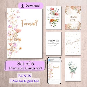Printable Farewell Card, Set of Six Retirement 5x7 cards– Includes Bonus Digital Use Version- Congrats card, digital download, New Job
