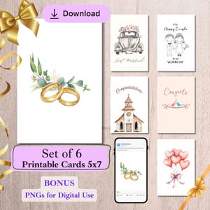 Printable Wedding Card Engagement Greeting Just Married, digital download, Set of 6 Bundle 5x7 includes Bonus Digital Use Version