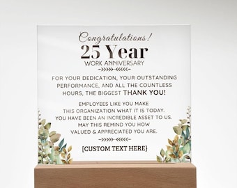 25 Years of Service Work Anniversary, Personalized Acrylic Plaque , Custom Plaque for Employee Recognition, Retirement Gift Ideas, Desk sign