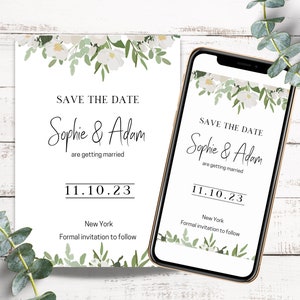 Floral Digital Save the Date Invite, Smartphone Invite, Save The Date Invitation, Ecard Invite, iPhone Invitation, Digital Invite Wedding