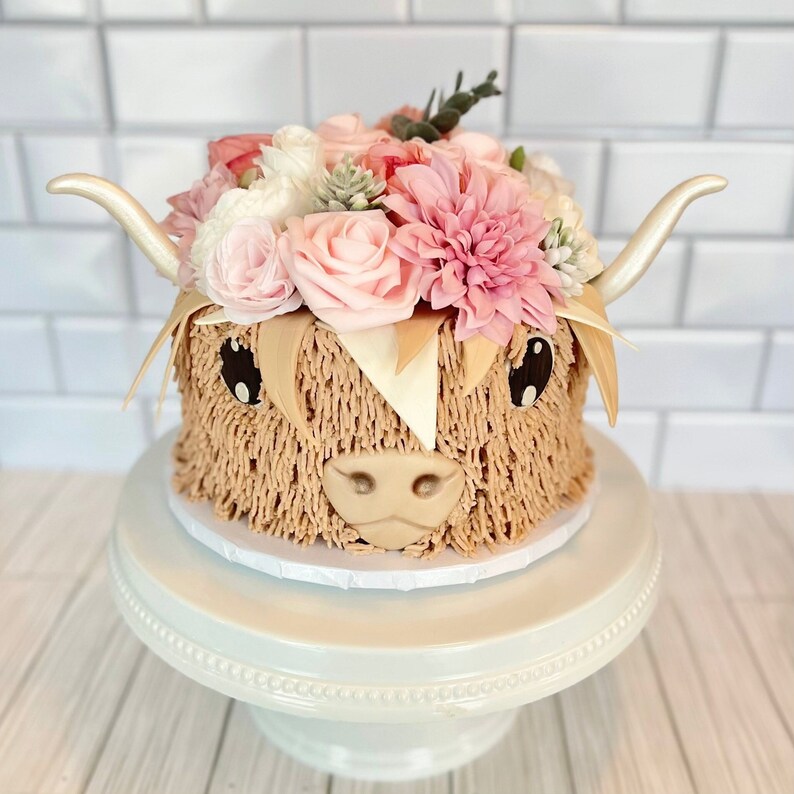 Edible Highland Cow Fondant Pieces Anime Eyes Nose Mouth Etsy