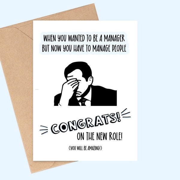 Manager Promotion Congrats Card | Funny Greeting Card | Coworker Card | Blank Card | The Office Card