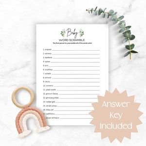 Baby Word Scramble | Baby Shower Games Printable | Baby Shower Activity | Word Scramble Game | Eucalyptus