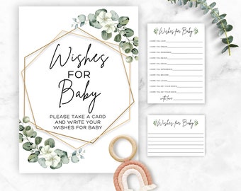 Wishes for Baby Cards and Sign | Minimalist Baby Shower Game | Baby Shower Activity | Baby Sprinkle Activity | Instant Download