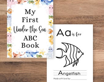 Il primo libro ABC del bambino / One-der the Sea / Libro ABC dell'oceano / Libro ABC per baby shower / Libro degli ospiti per baby shower / Primo compleanno / Libro dell'alfabeto