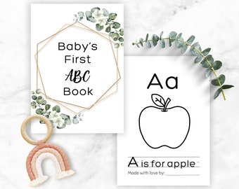 Baby's First ABC Book | ABC Coloring Book | ABC Book Printable | Baby Shower Guest Book | Baby Shower Games | Baby Shower Ideas | Eucalyptus