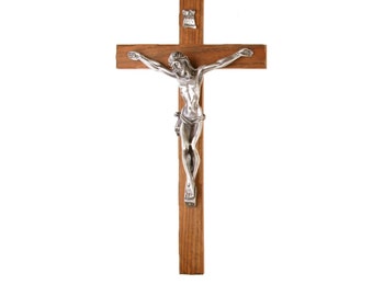 Crucifix in walnut wood and pewter cm 30.