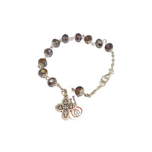 Borealised crystal rosary bracelet, 8 mm with purple cups with cross