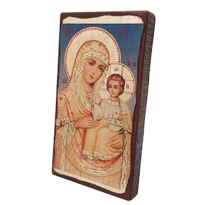 Sacred wooden icon Madonna with Child, 8 x 13 cm
