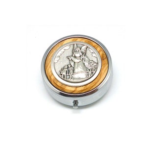Rosary box 6 cm with real olive wood insert and Guardian Angel plaque